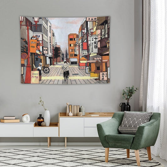 Early Morning Ride in Japan Tapestry