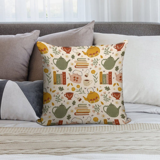Flowery Books And Tea Soft Bedroom Essential Throw Pillow