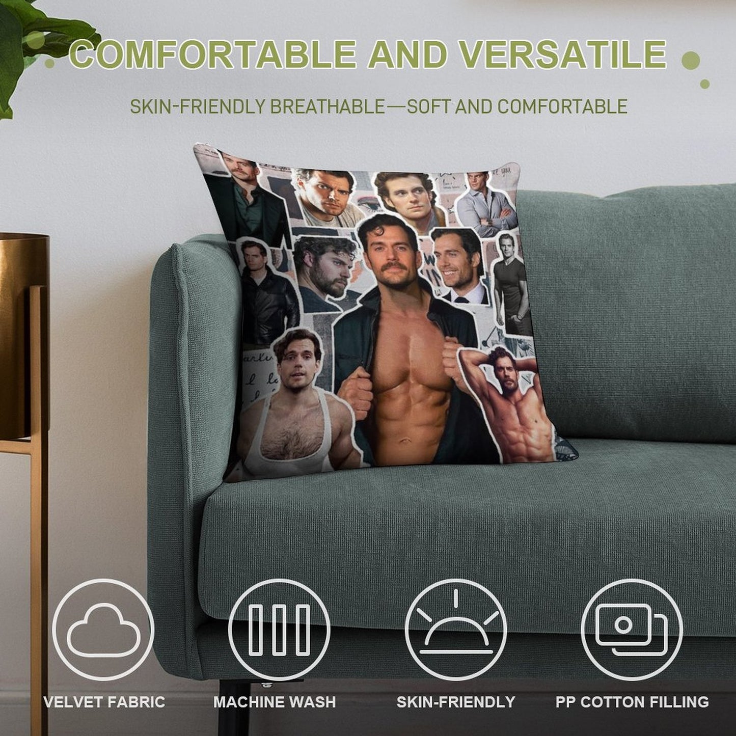 Henry Cavill Photo Collage Soft Short Plush Fabric Throw Pillow