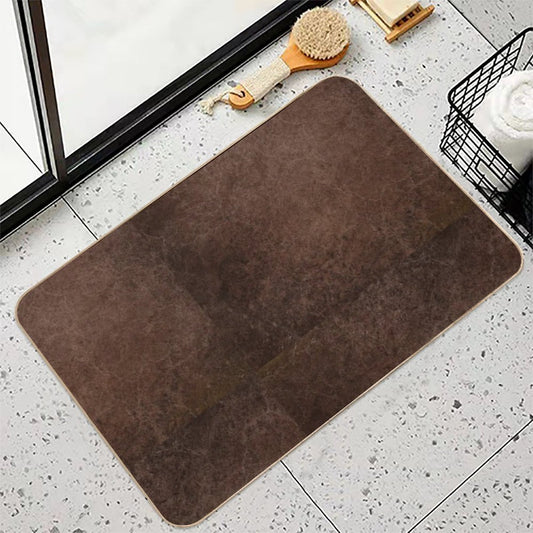 Dark Coffee Grounds Brown Marble Paint Swirl Design Bath Mat