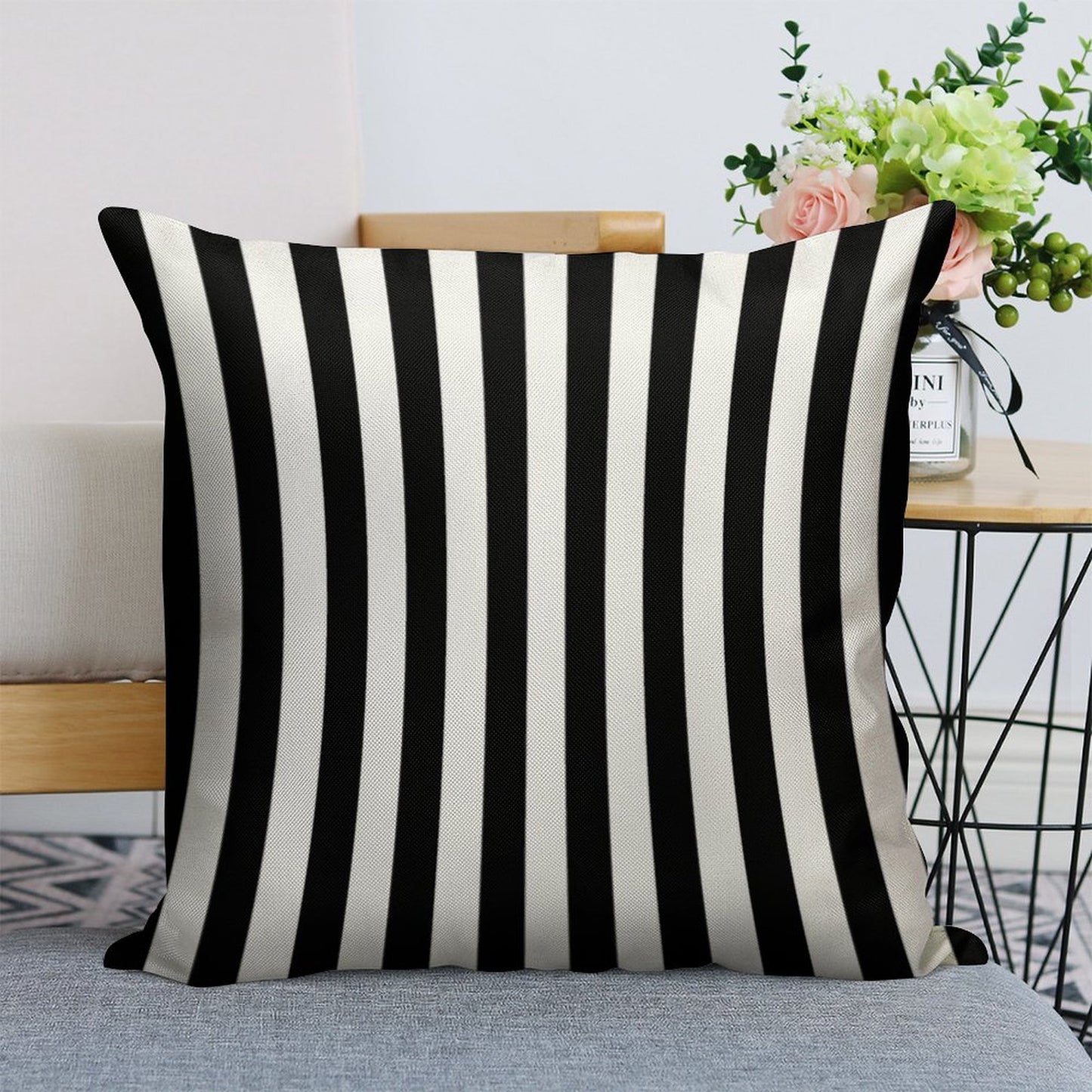Black White Striped Pillow Cushion Cover Skirt Linen Throw Pillow Cover
