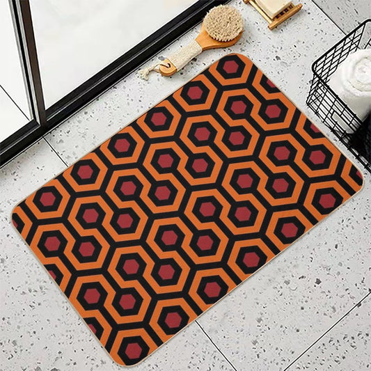Geometric Pattern Looped Hexagons OrangeRedBlack Bath Mat