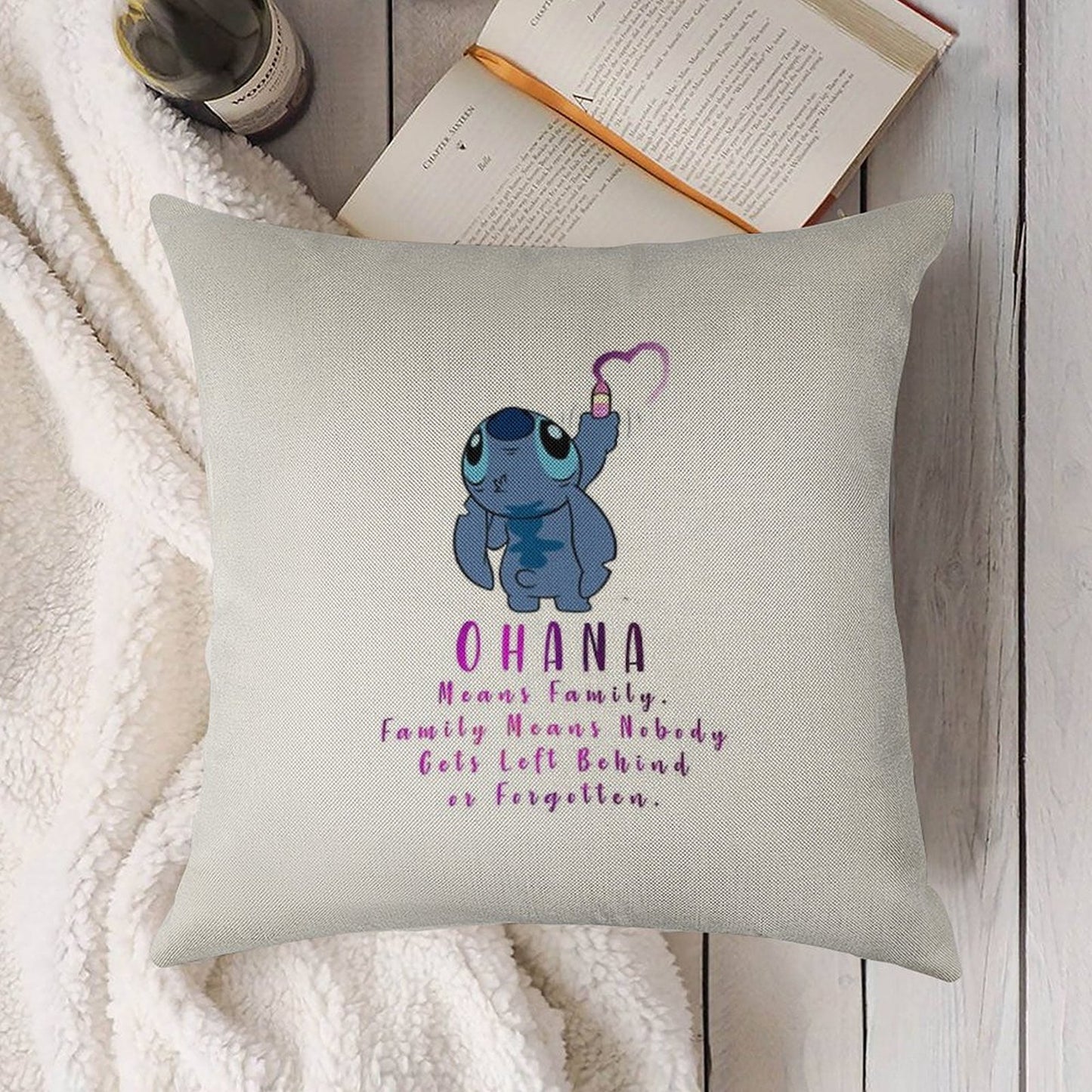 Lilo And Stitch Ohana Linen Throw Pillow Cover