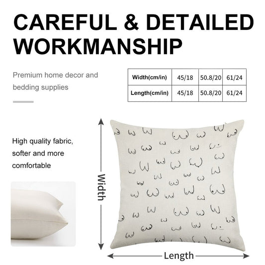 Boobie Boob Print! Linen Throw Pillow Cover