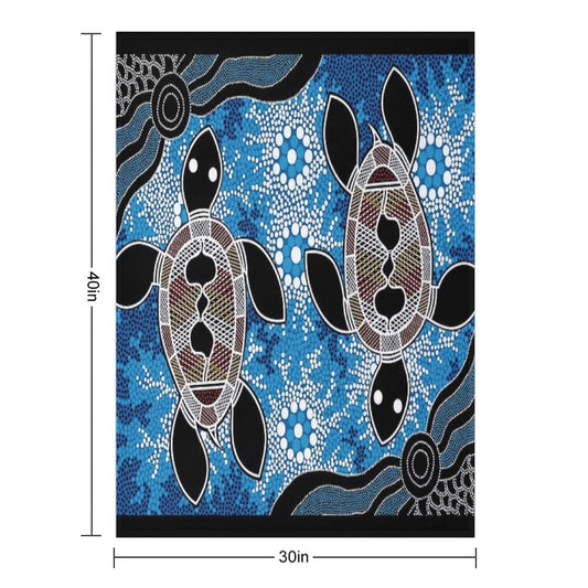 Authentic Aboriginal Art - Sea Turtles Throw Blanket