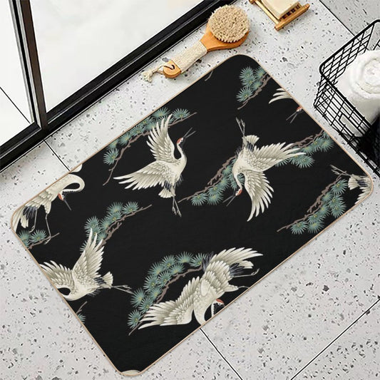 Japanese Cranes in Embroidered Style Bath Mat