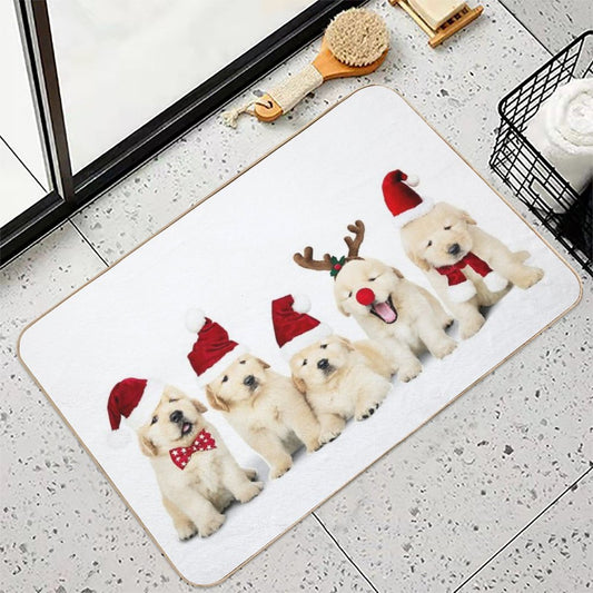 Xmas Golden Retriever Puppies Bath Mat