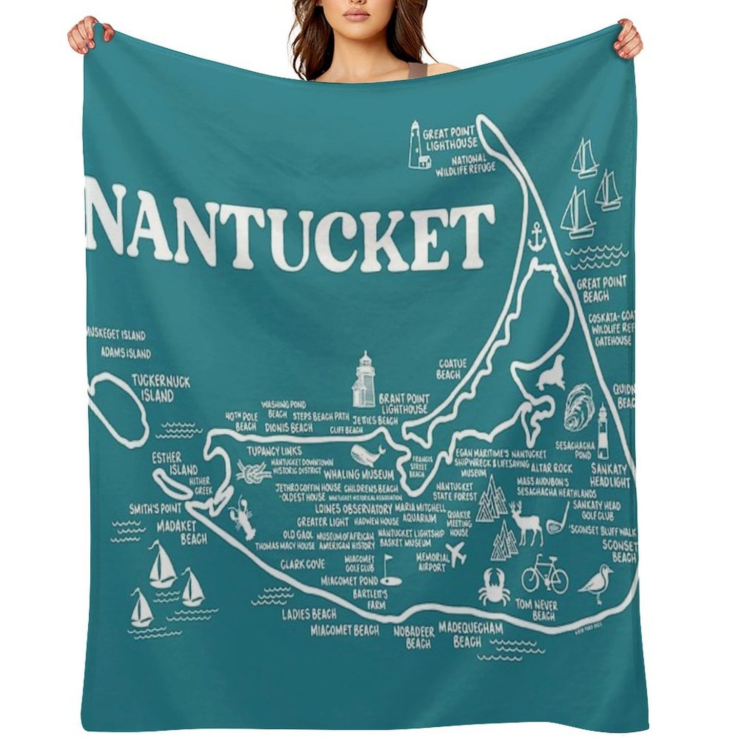 Nantucket Map Throw Blanket
