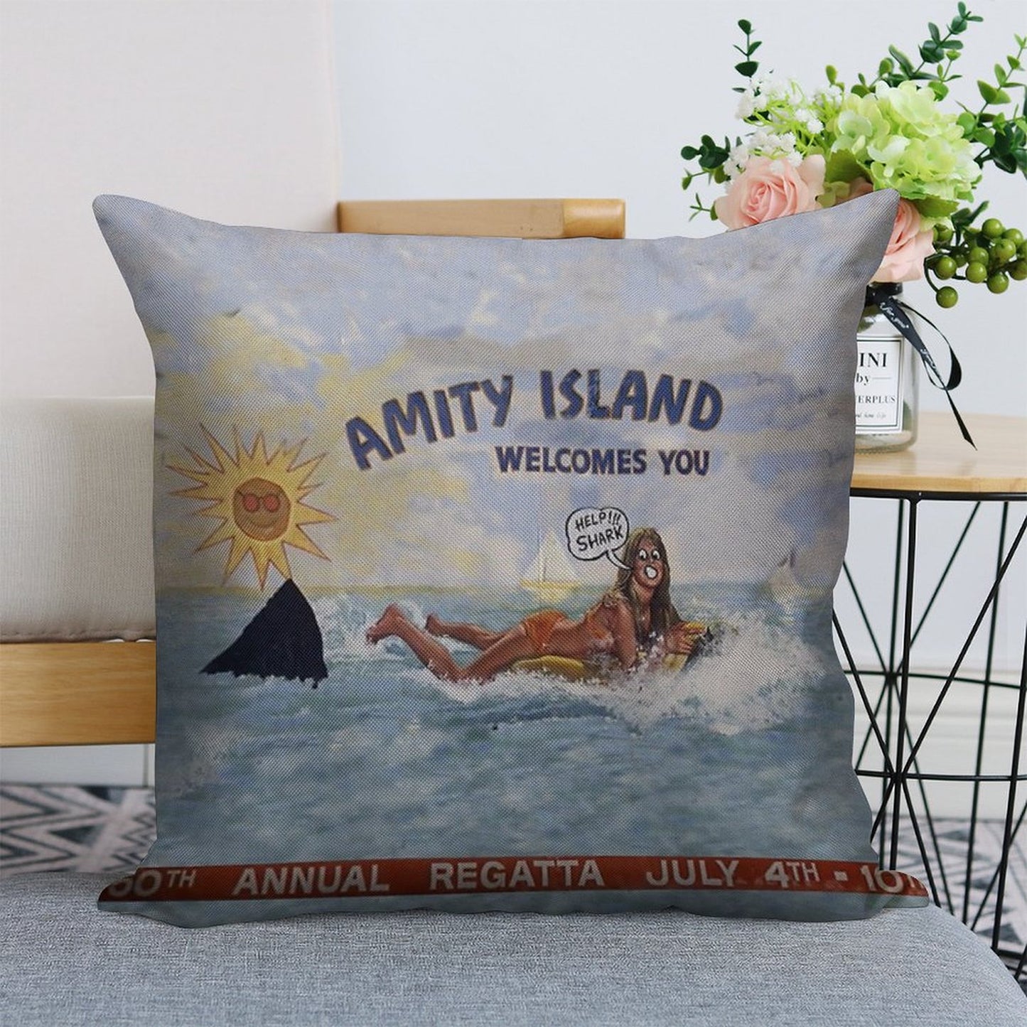 Welcome To Amity Island Linen Throw Pillow Cover