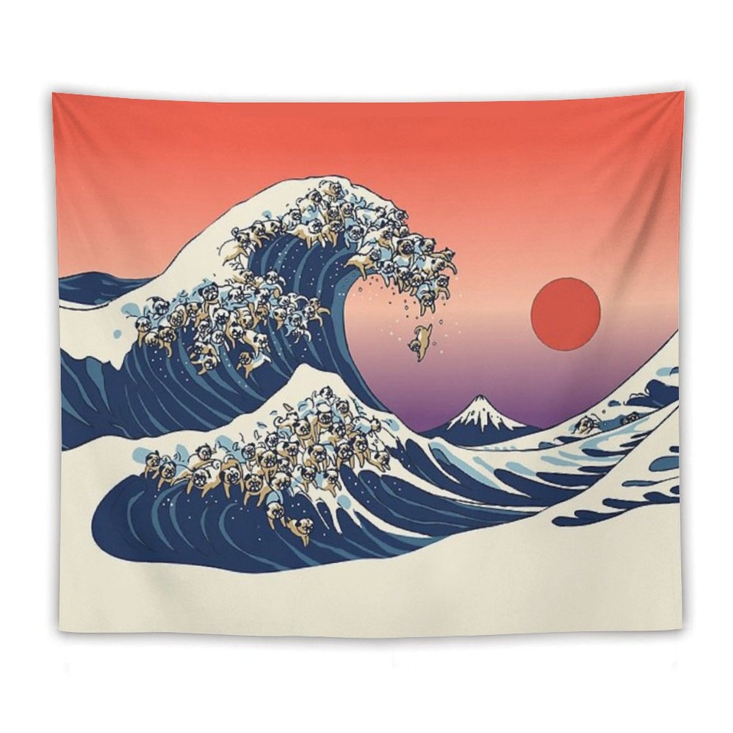 The Great Wave of Pug Tapestry