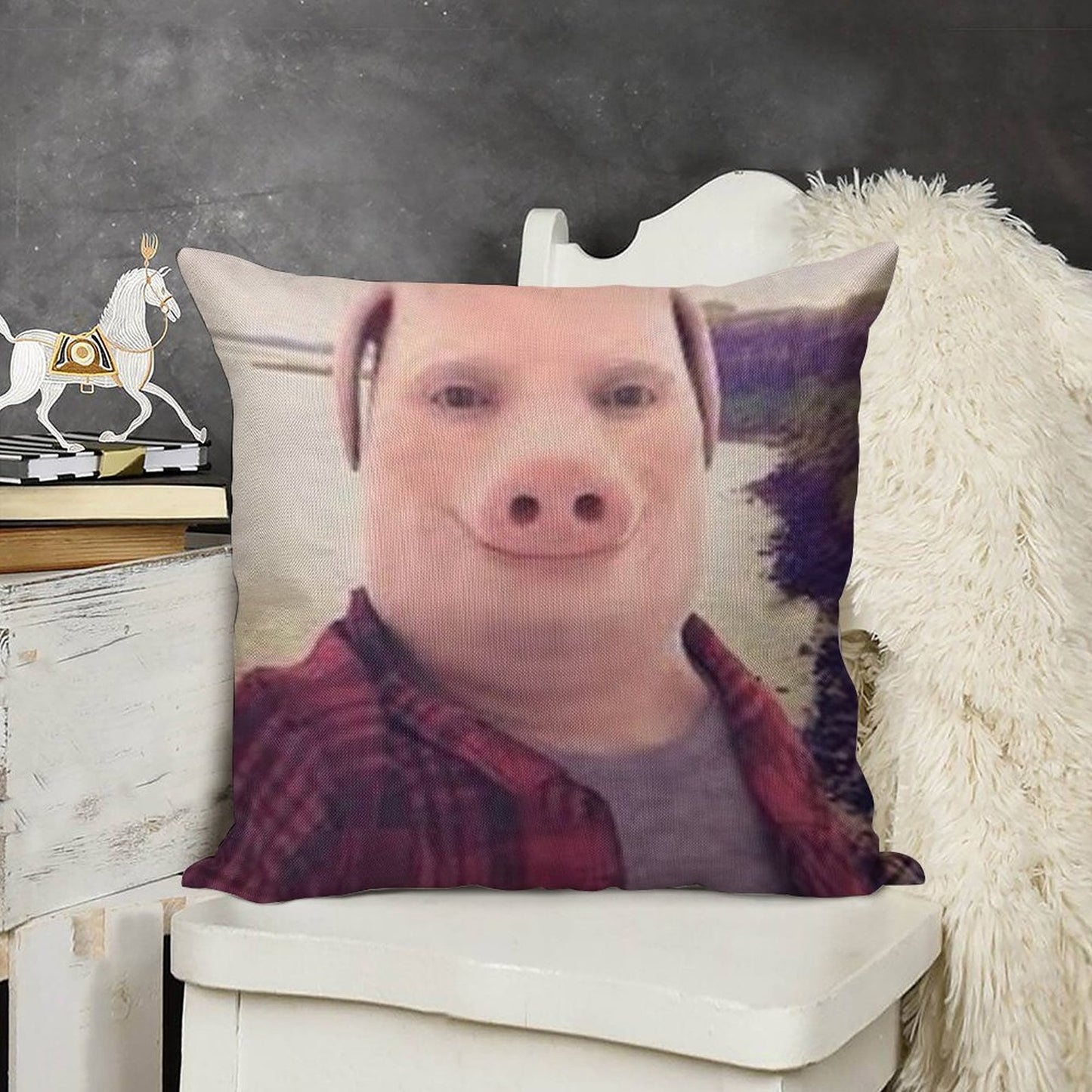 John Pork Linen Throw Pillow Cover