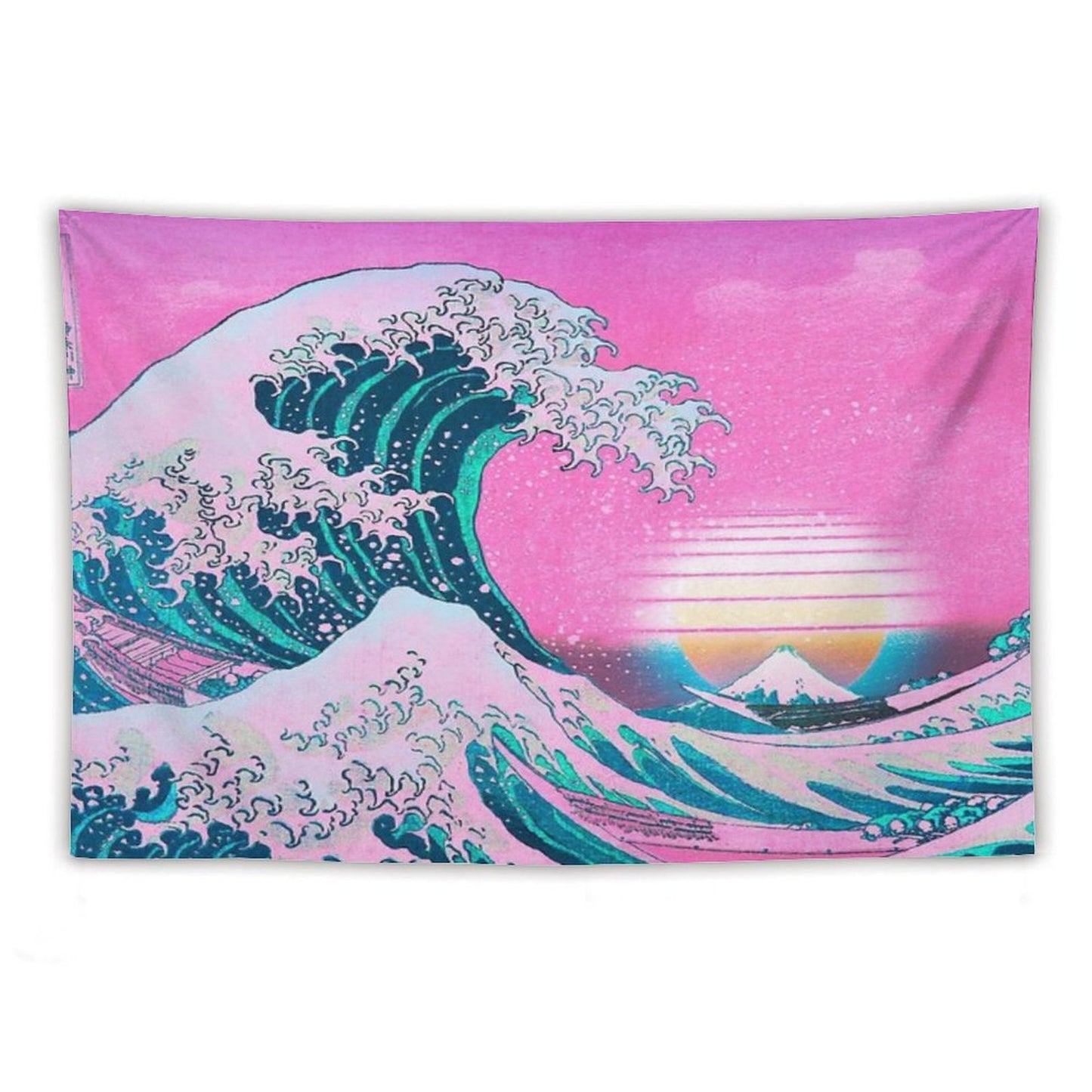 Vaporwave Aesthetic Great Wave Off Kanagawa Retro Sunset Tapestry