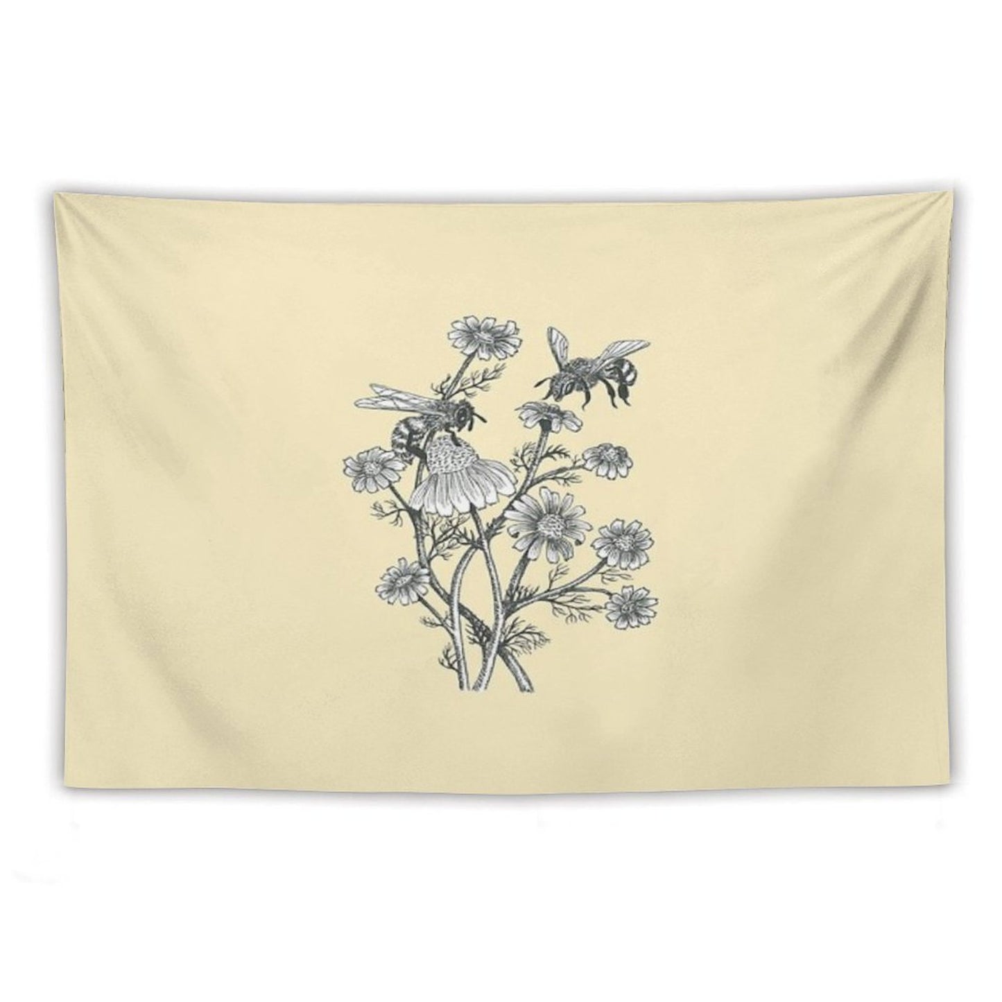 Bees And Chamomile on Honey Background Tapestry