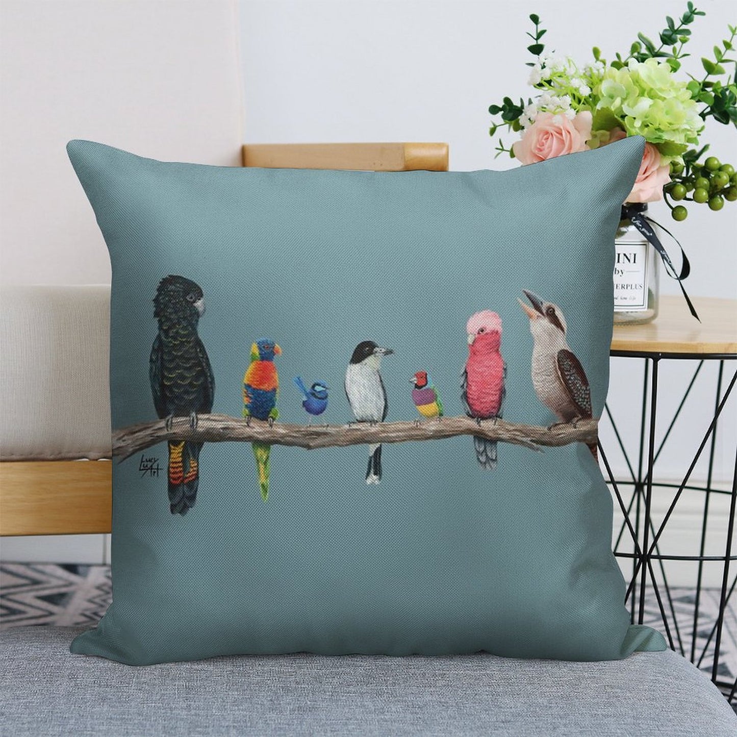 Australian Birds Linen Throw Pillow Cover