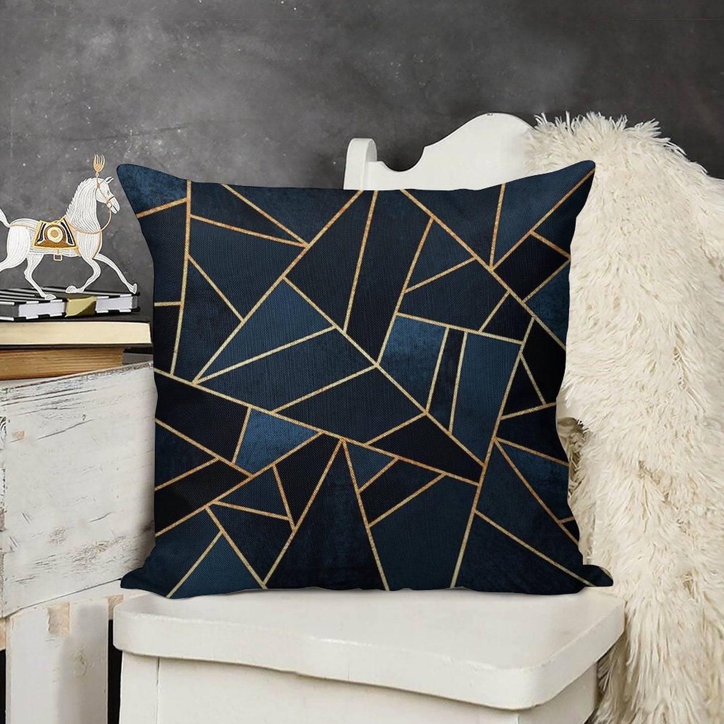 Navy Stone Linen Throw Pillow Cover