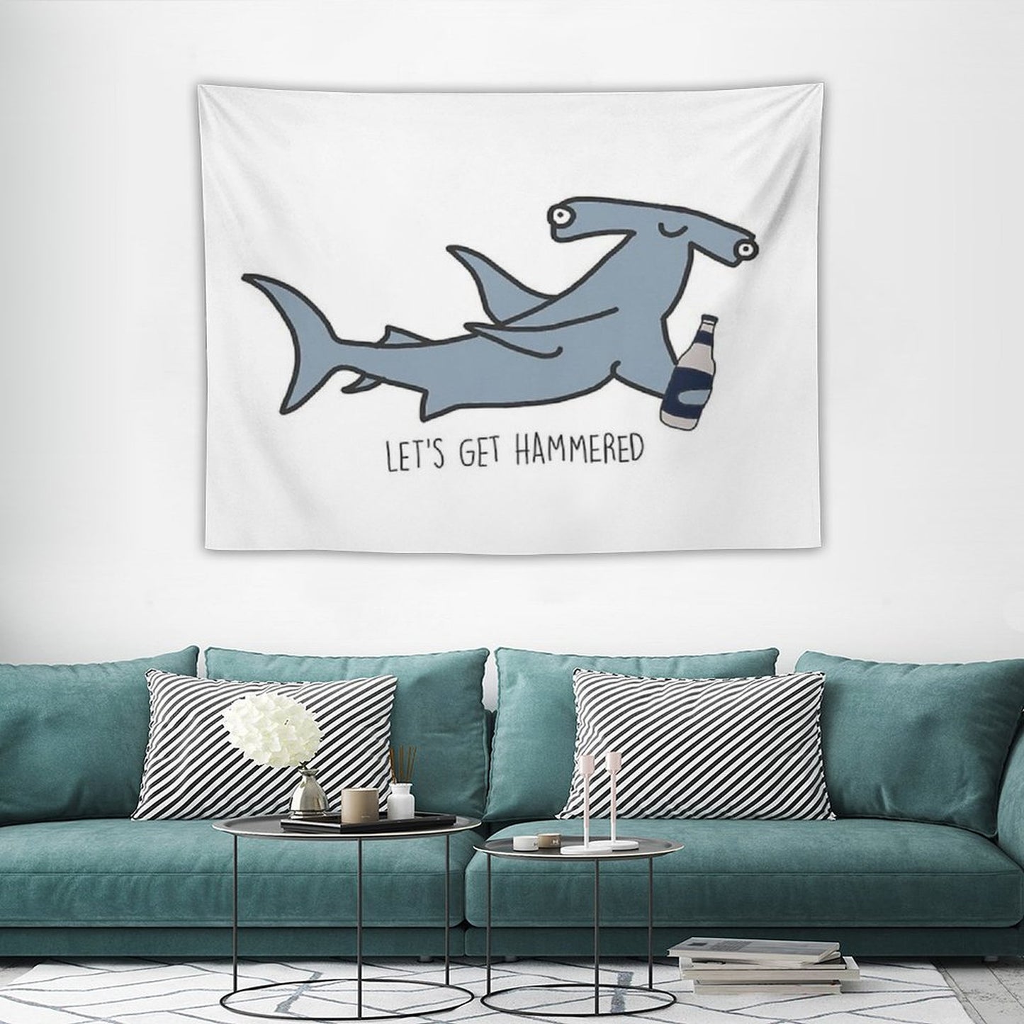 Lets Get Hammered Hammerhead Shark Tapestry