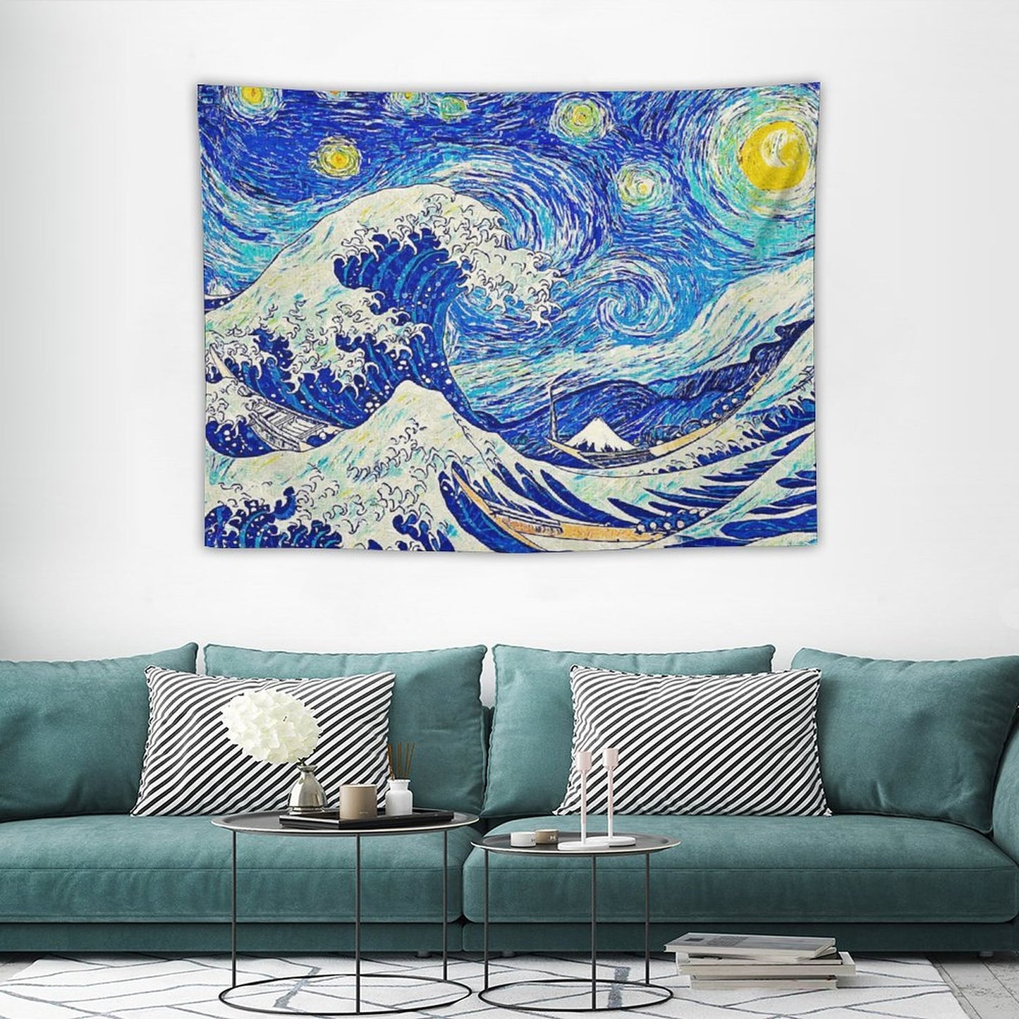 Starry Night Over The Great Wave Off Kanagawa Tapestry