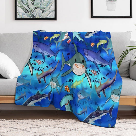 Sharks Clownfish Great White Undersea Fun Playful Kids Pattern Hammerhead Whale Shark Lemon Shark Throw Blanket