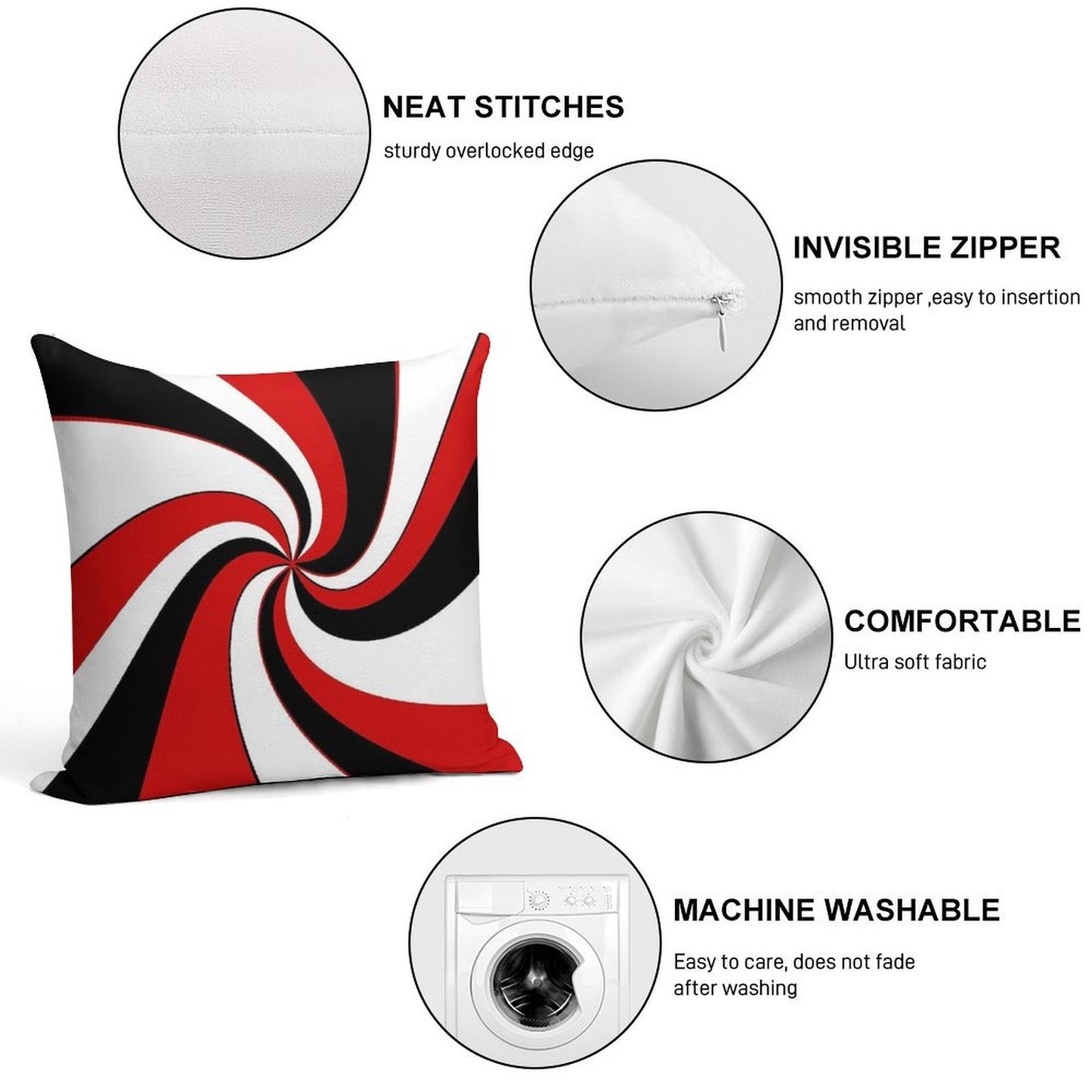 Red, Black And White Twist Design Soft Multiple Sizes Throw Pillow