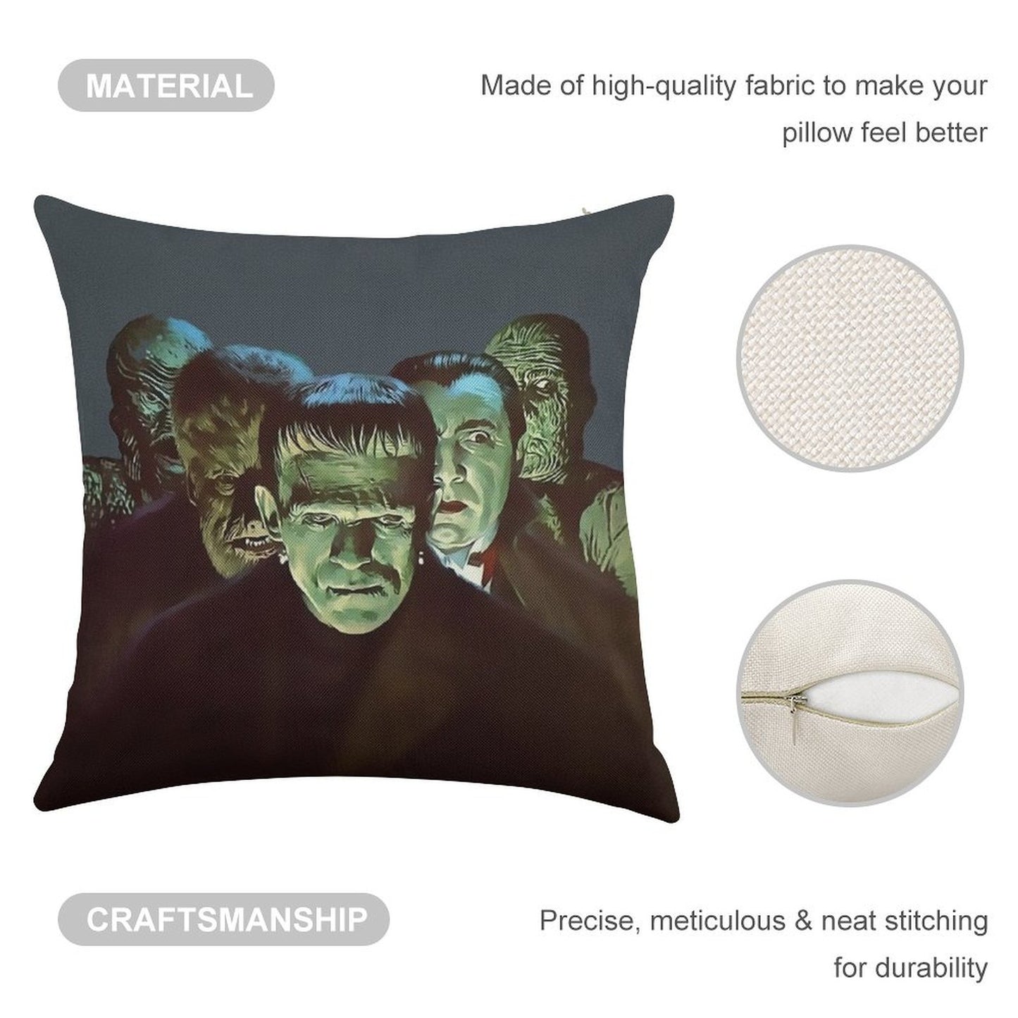 Gang of Monsters Linen Throw Pillow Cover