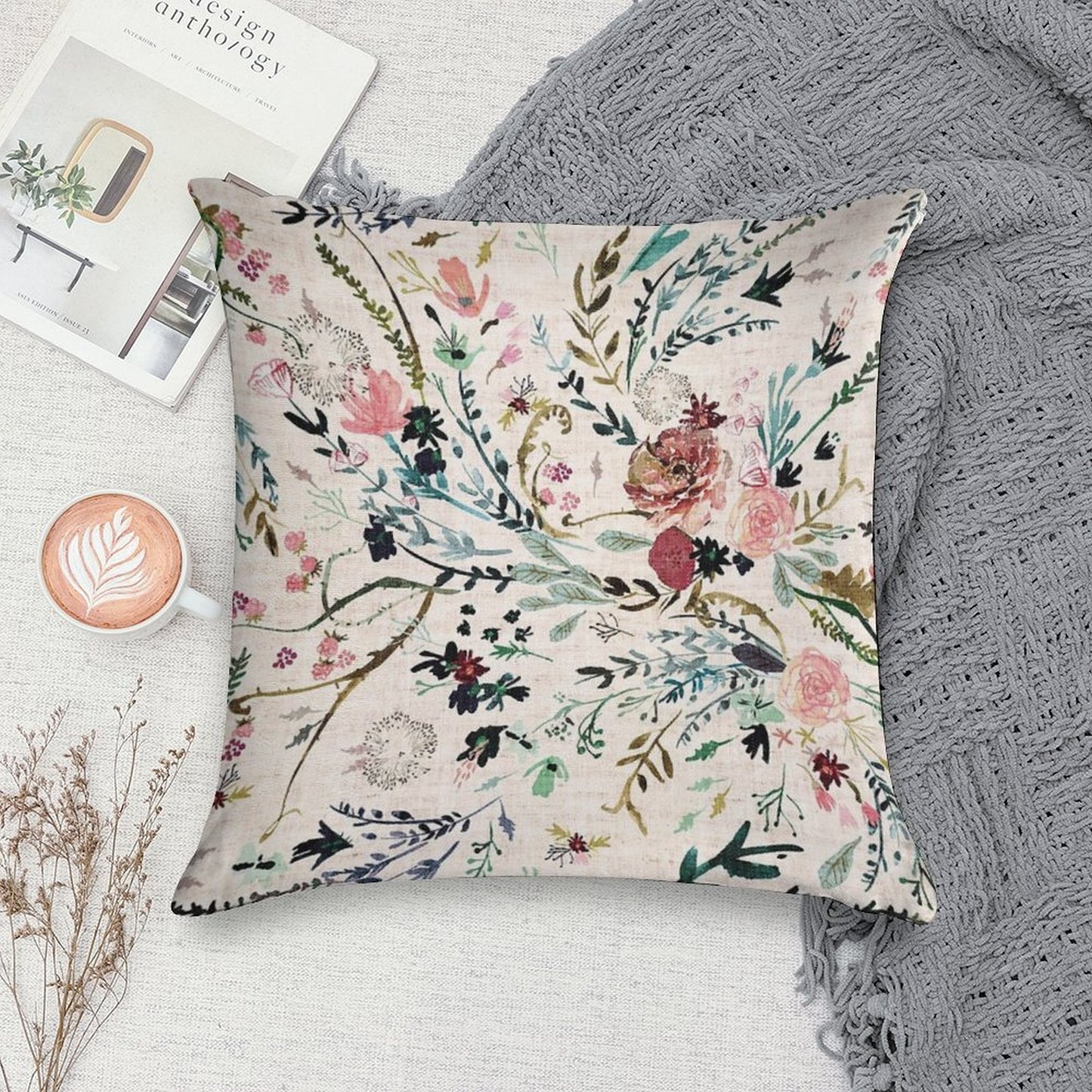 Fable Floral Soft Short Plush Fabric Throw Pillow