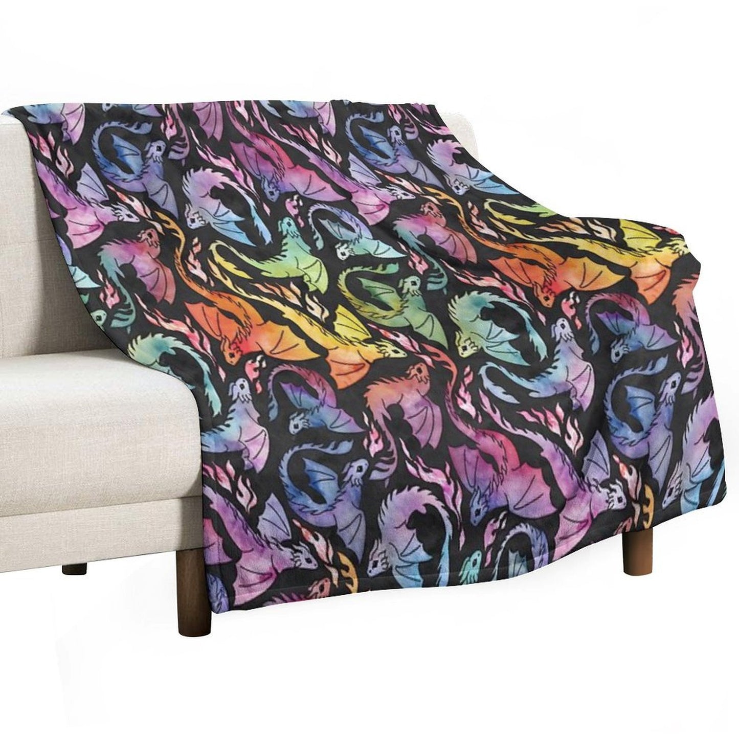 Dragon Fire Dark Rainbow Throw Blanket
