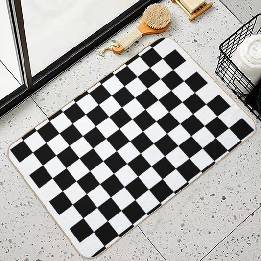 Checkered Black And White Bath Mat