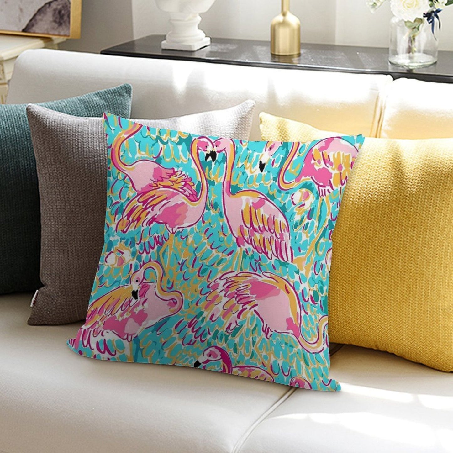 Sweet Flamingo Soft Washable Throw Pillow