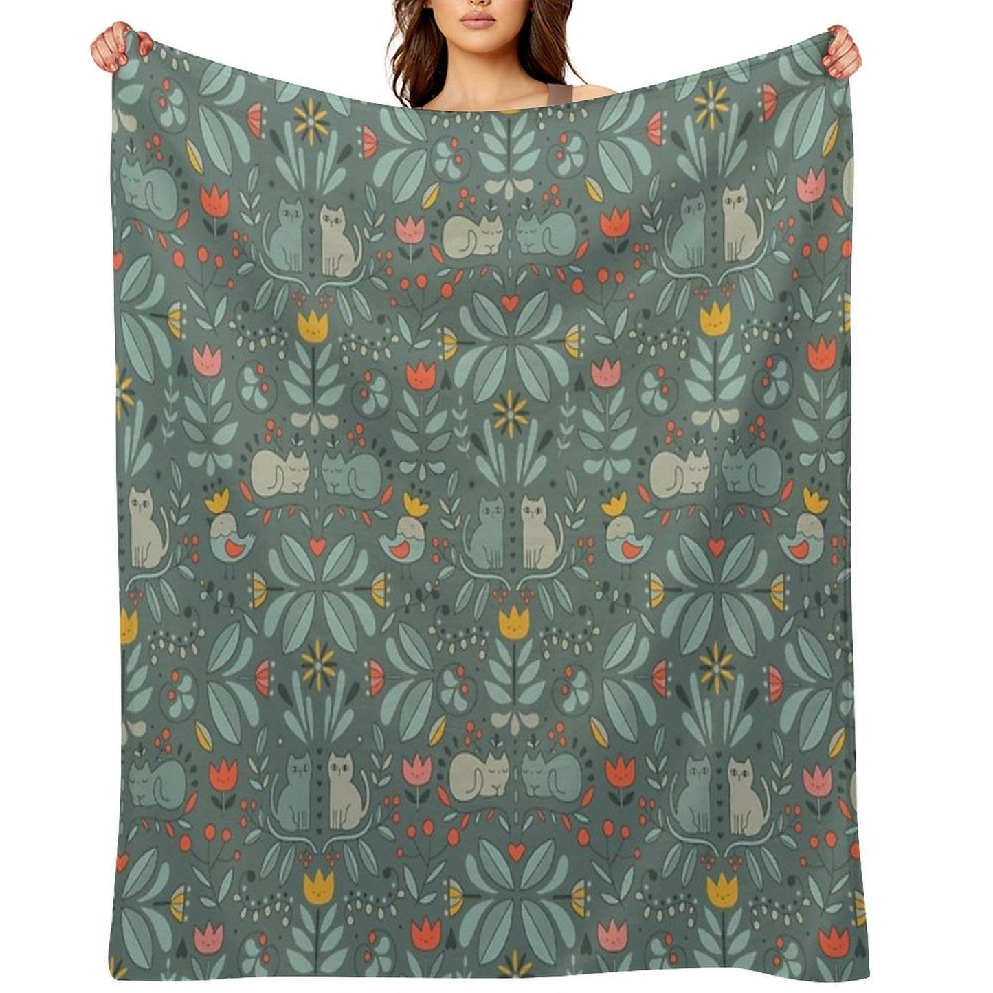Swedish Folk Cats Throw Blanket