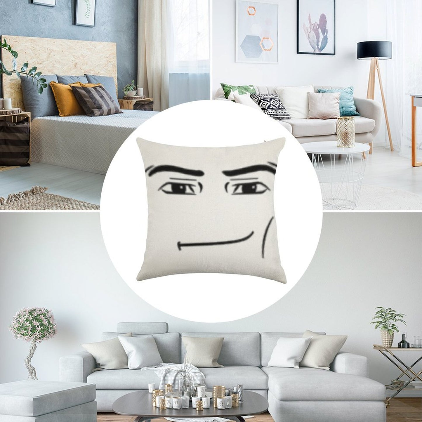 The Man Face Linen Throw Pillow Cover