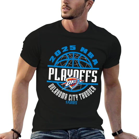 NBA Official Oklahoma City Thunder 2025 Playoffs Game Time  Ribbed Collar T-Shirt