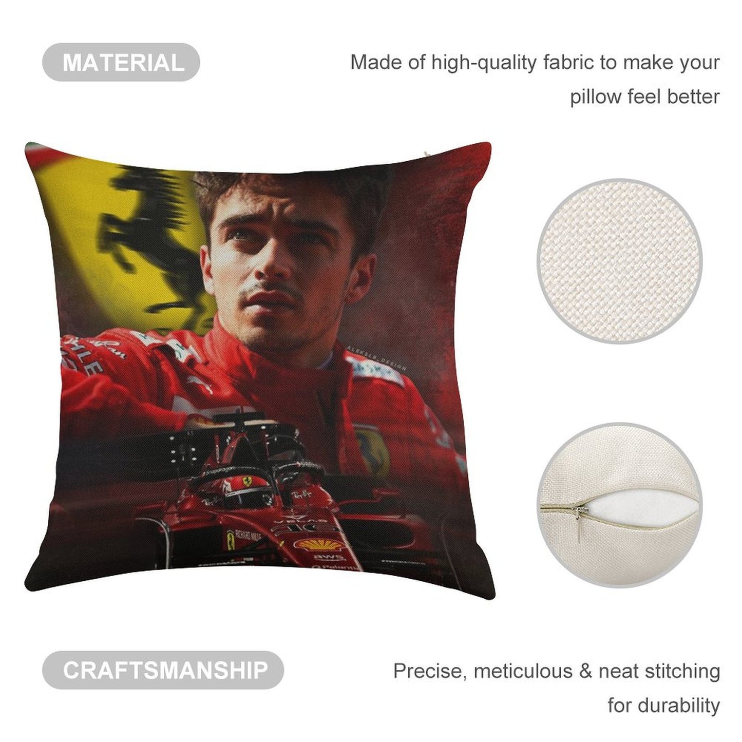 Charles Leclerc F1 2022 Linen Throw Pillow Cover