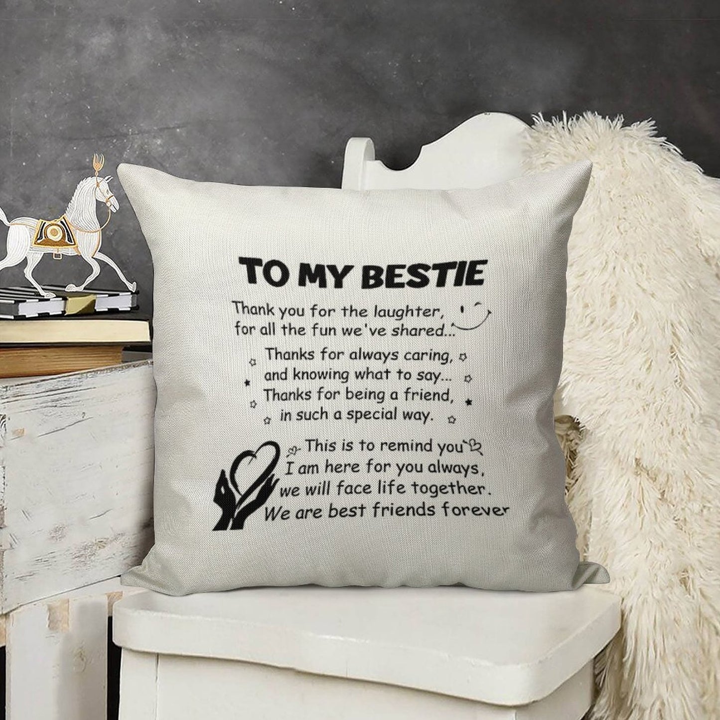 To My Bestie Thank You for The Laughter Linen Throw Pillow Cover