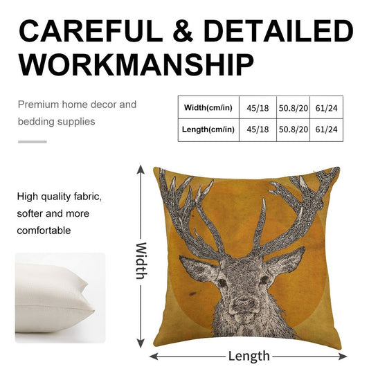 Wild Stag's Head Linen Throw Pillow Cover