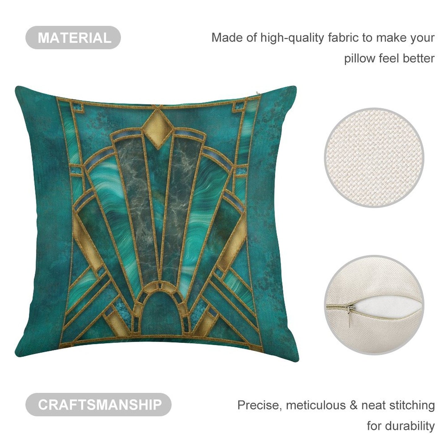 Elegant Stained Glass Art Deco Window With Marble And Gemstone Linen Throw Pillow Cover