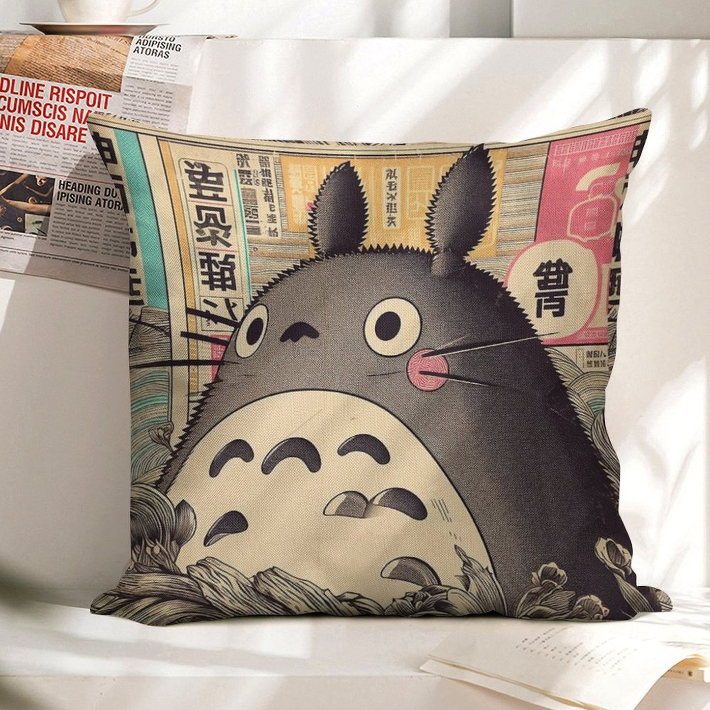 Vintage Japanese Poster Japanese Icon with Retro Charm Linen Throw Pillow Cover