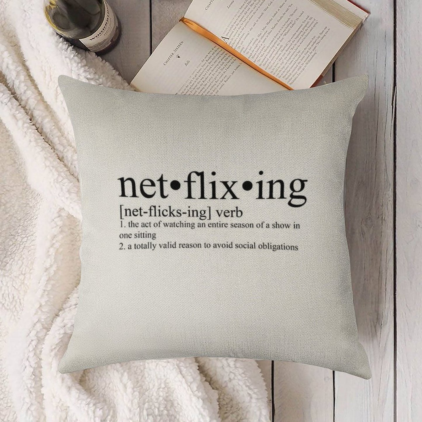 Netflixing Definition Linen Throw Pillow Cover