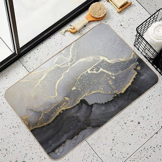 Elegant Black Gold Marble Ink Abstract Painting Bath Mat
