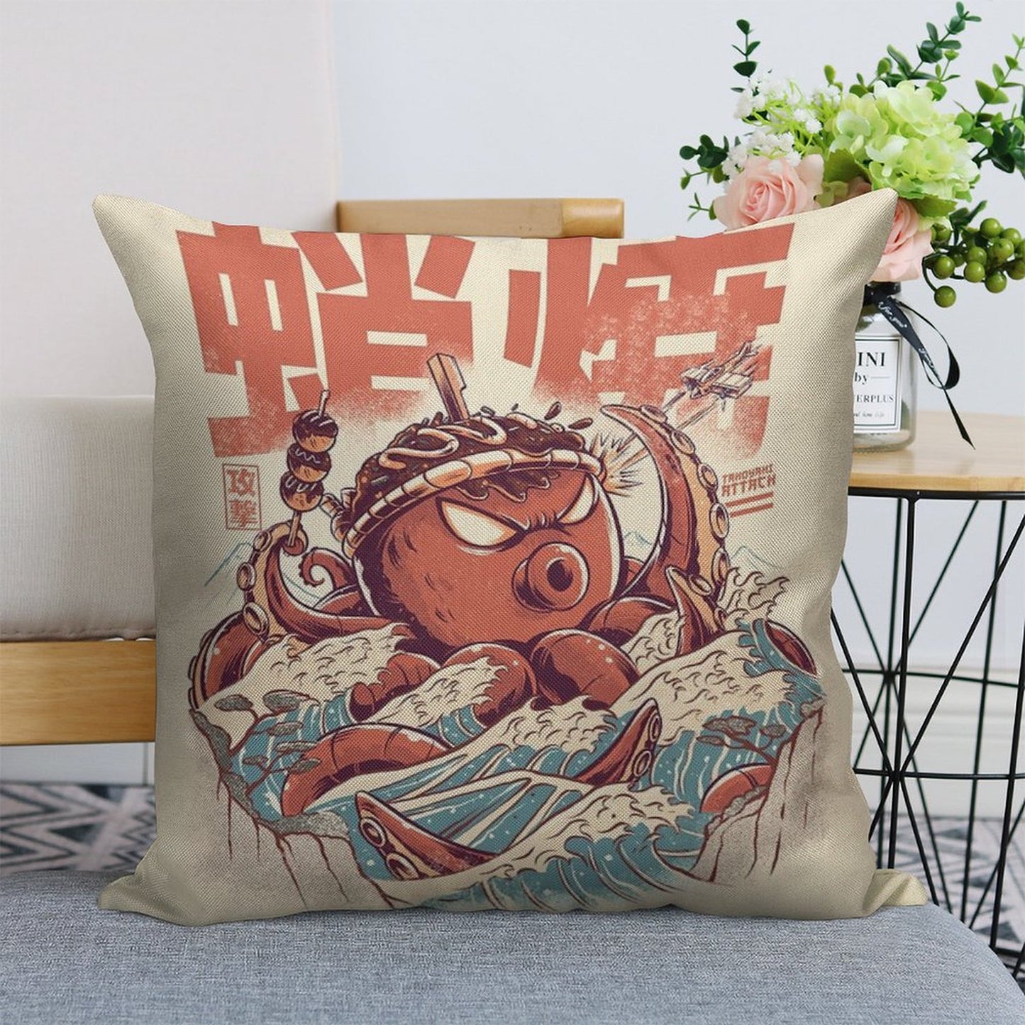 Takoyaki Attack Linen Throw Pillow Cover