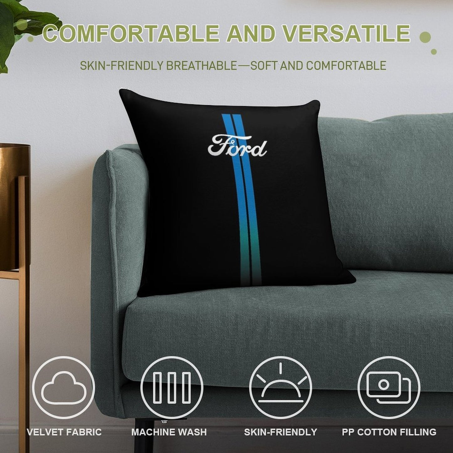 Retro Ford Stripes Soft Shrink-Resistant Throw Pillow