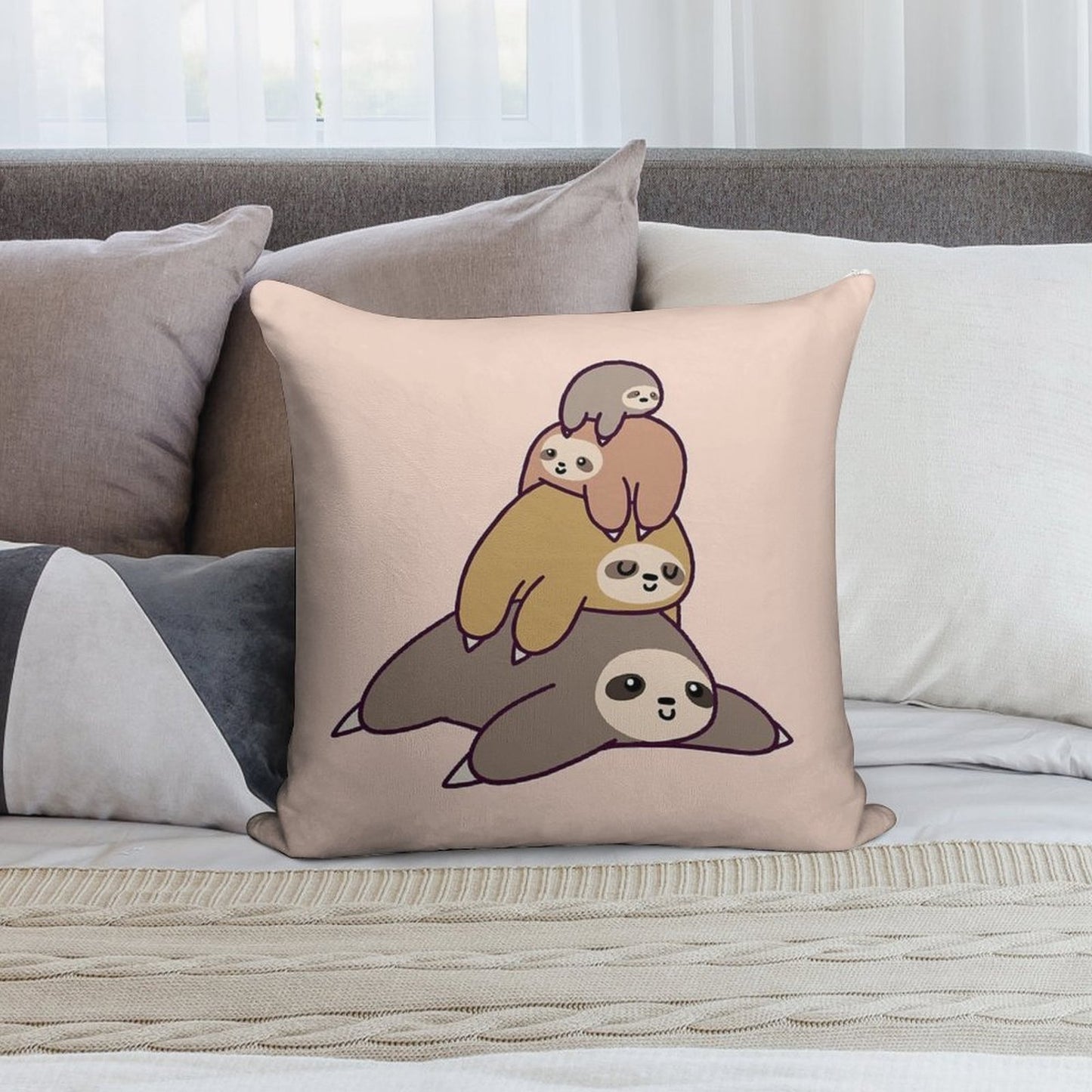 Sloth Stack Soft Short Plush Fabric Throw Pillow