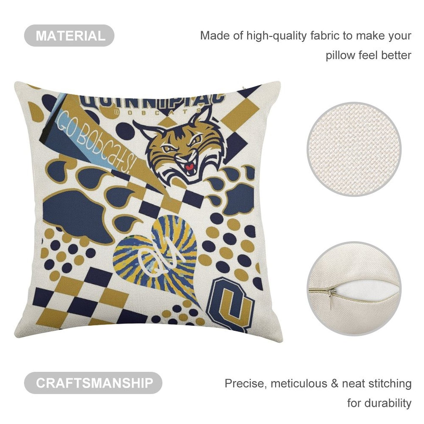 Quinnipiac University Collage Linen Throw Pillow Cover