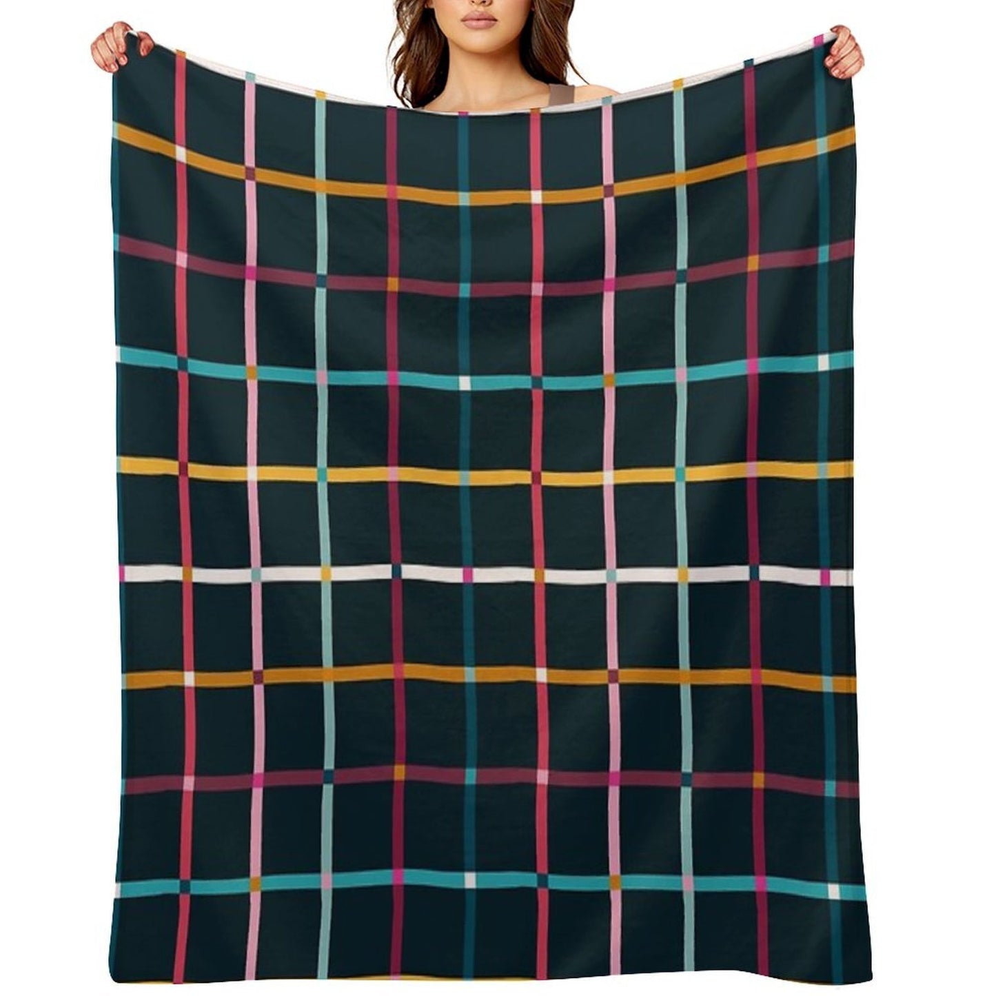 Hand Drawn Plaid Pattern Throw Blanket