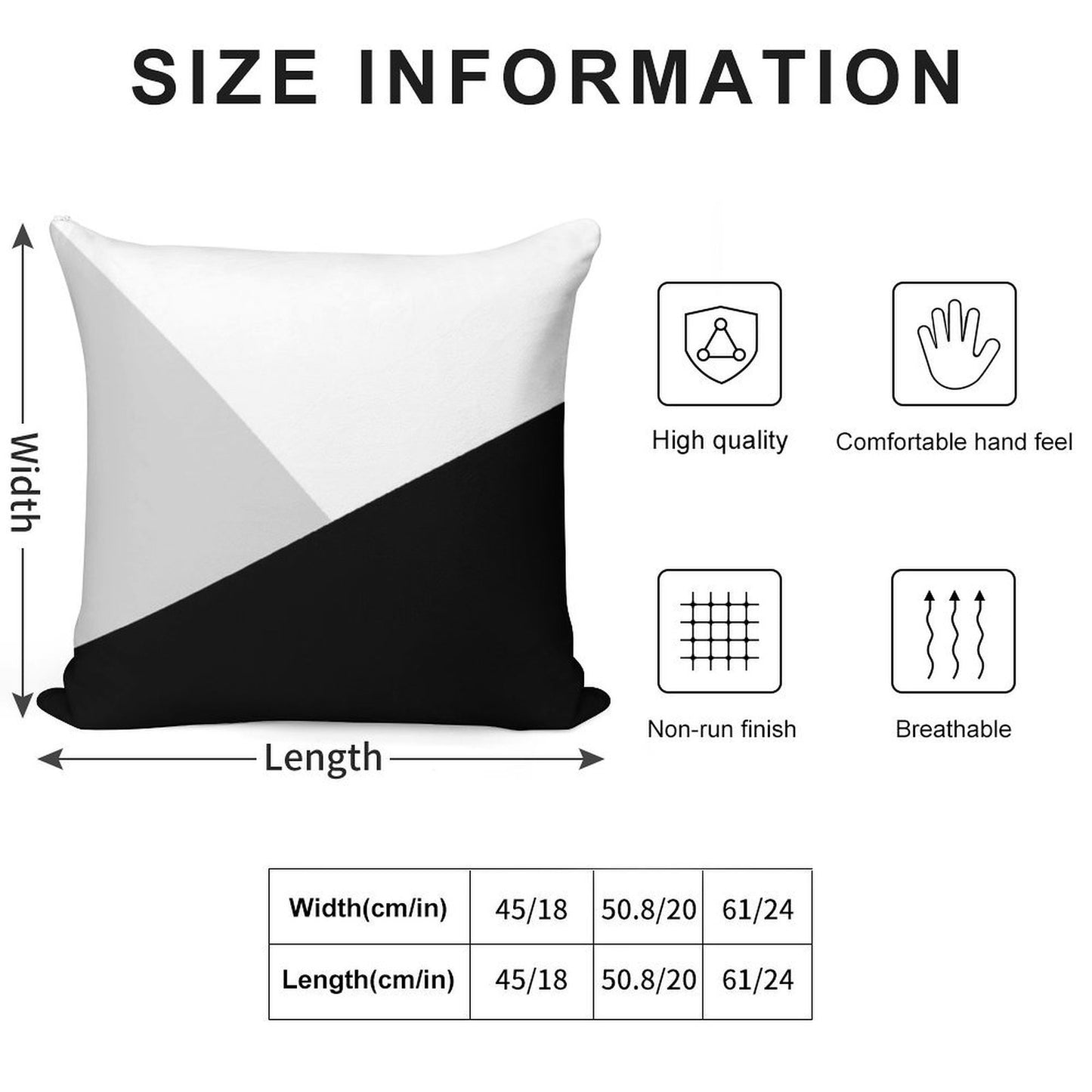 Monochromatic Black White Gray Color Block Soft Fade-Resistant Throw Pillow