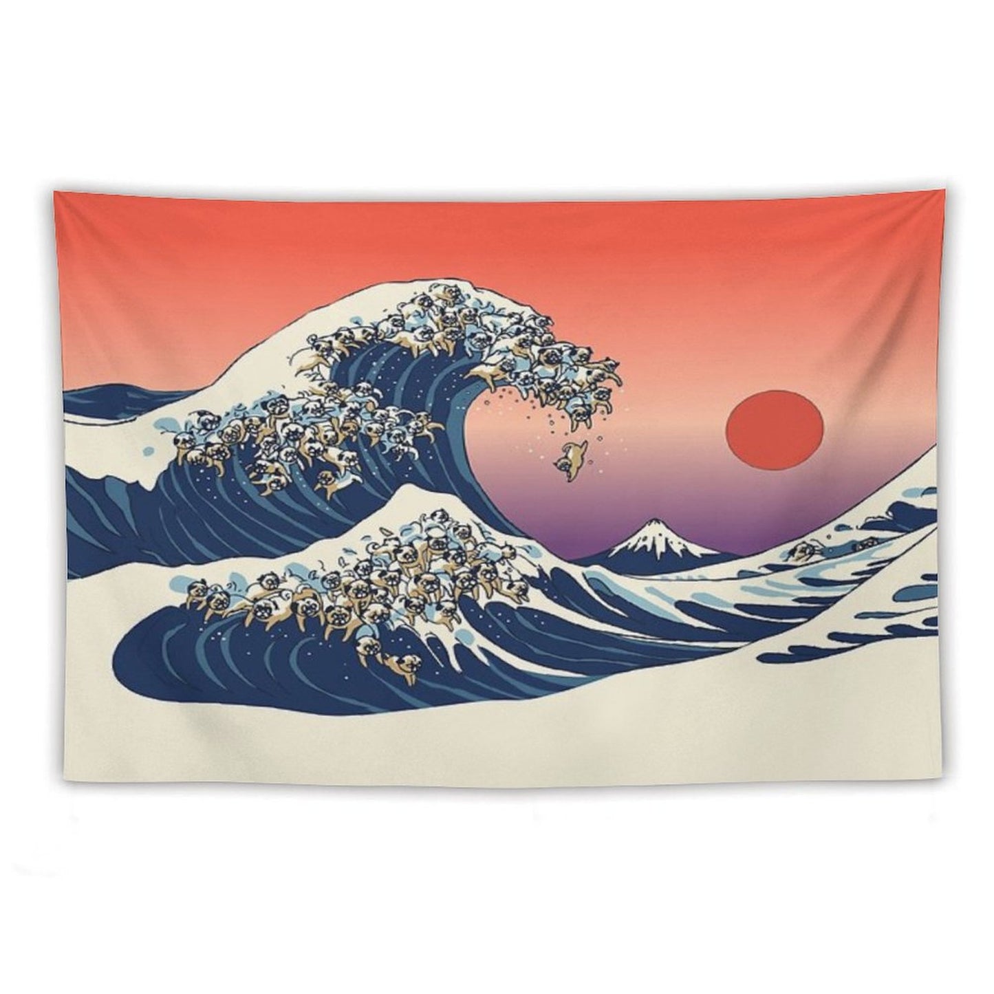 The Great Wave of Pug Tapestry