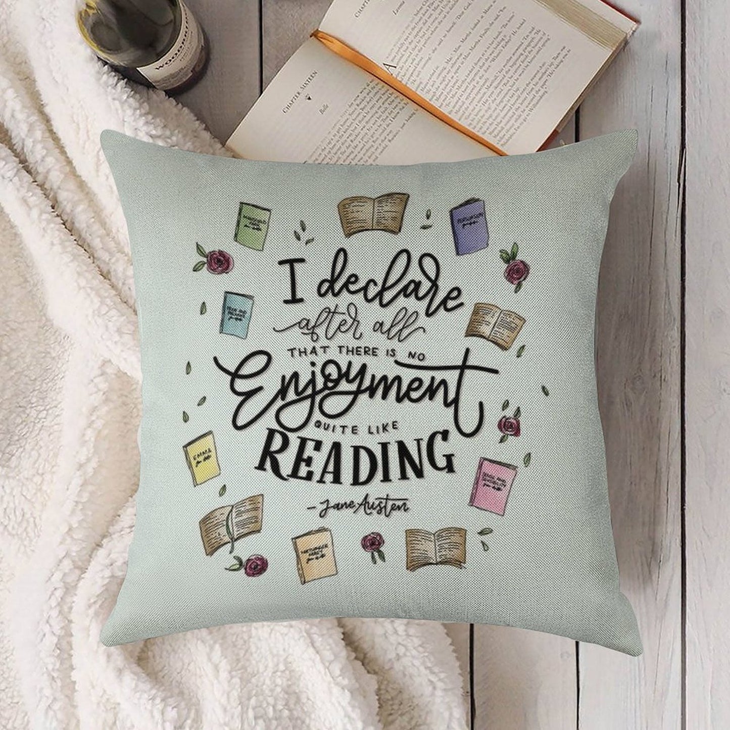 No Enjoyment Like Reading Linen Throw Pillow Cover