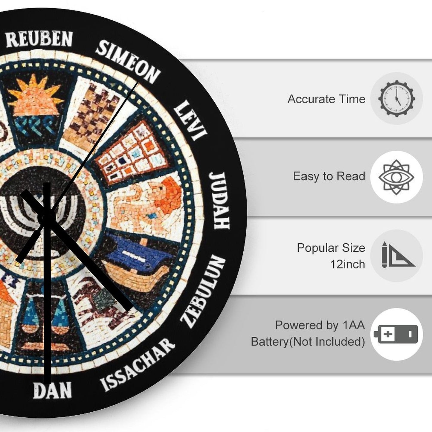 12 Twelve Tribes of Israel Hebrew Israelite Judah Jerusalem Wall Clock