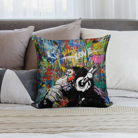 Monkey Thinker - Banksy Urban Contemporary Colorful Street Art -  DJ Chimp Soft Easy Maintenance Throw Pillow