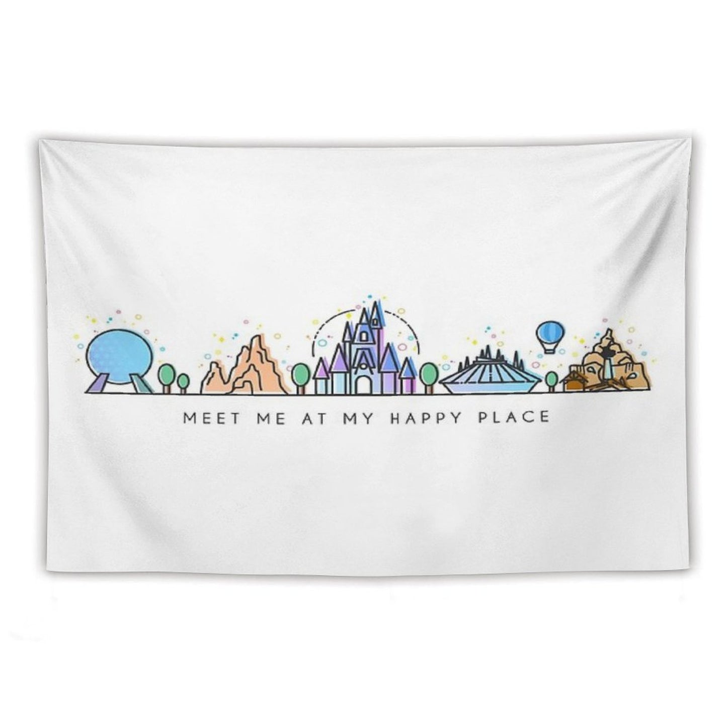 Meet Me at My Happy Place Vector Orlando Theme Park Illustration Design Tapestry