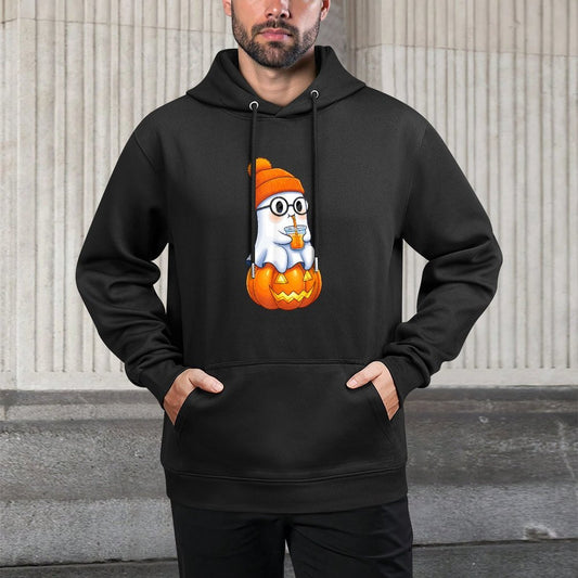 Ghost with Bubble Tea And Pumpkin Halloween Easy Care Hoodie
